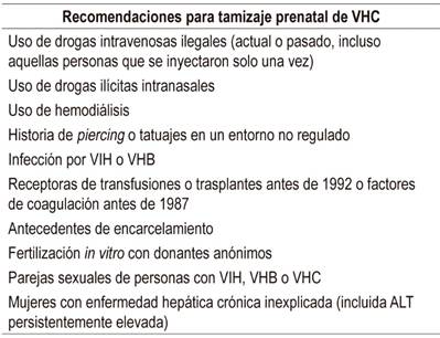 Recomendaciones para tamizaje prenatal de VHC 84