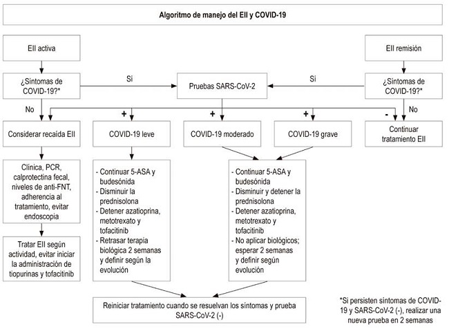 Algoritmo de manejo EII y COVID-19. Adaptado de la referencia 38.
