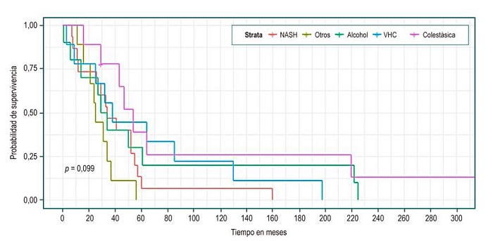 Curvas de supervivencias por etiolog&iacute;a de cirrosis - Kaplan Meier.