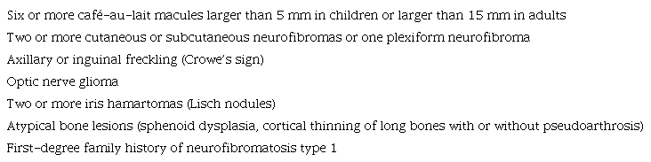 Diagnostic Criteria for Neurofibromatosis Type 1*