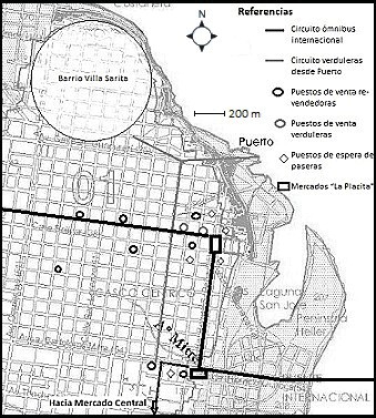 &Aacute;rea c&eacute;ntrica de Posadas y barrio Villa Sarita. Circuito de paseras paraguayas