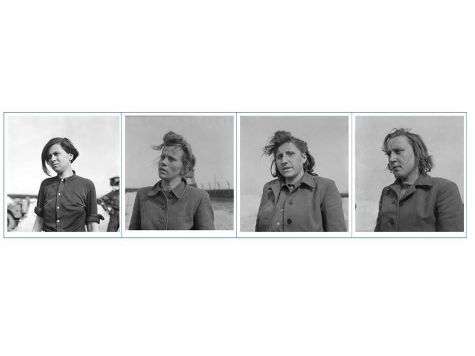 George
Rodger. Retratos de soldados femininas da SS, ex-guardas do campo de
Bergen-Belsen: Annalese Kohlmann, conhecida por sua crueldade; Elizabeth
Volkenrath; Magdalene Kessal, e Frieda Walter. Alemanha, abril de 1945.