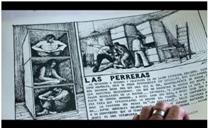 Dibujos, realizados por Miguel,   de los sitios de
  detención clandestinos,
