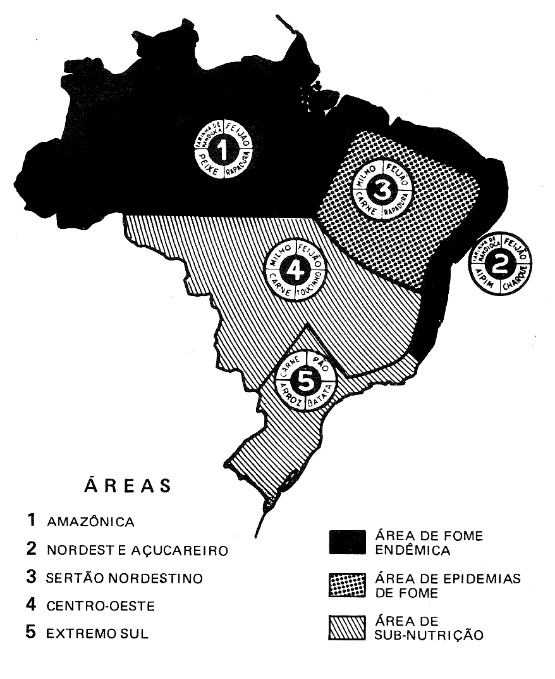 Mapa das ‘áreas de fome’, proposto por Josué de Castro