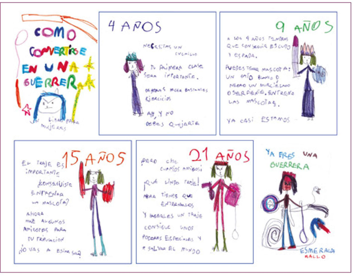 La peque�a Esmeralda Mallo Frega (10 a�os) en una p�gina de &ldquo;C�mo convertirse en una guerrera&rdquo; (Mala Praxis Ediciones, 2019) cierra el recorrido del cat�logo.