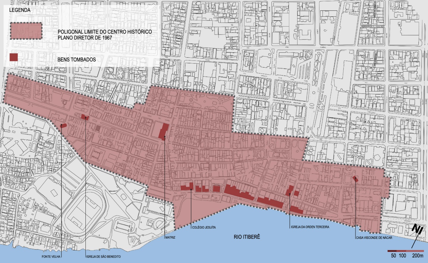 Mapa da poligonal do centro histrico proposto no plano diretor de Paranagu de 1967