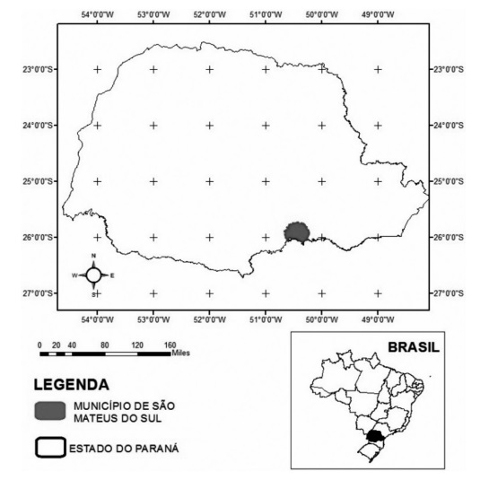 Localiza&ccedil;&atilde;o geogr&aacute;fica do munic&iacute;pio de S&atilde;o Mateus do Sul, Paran&aacute;, Brasil