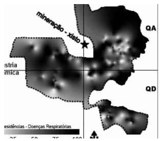 Distribui&ccedil;&atilde;o de pacientes (resid&ecirc;ncias) com problemas respirat&oacute;rios em S&atilde;o Mateus do Sul