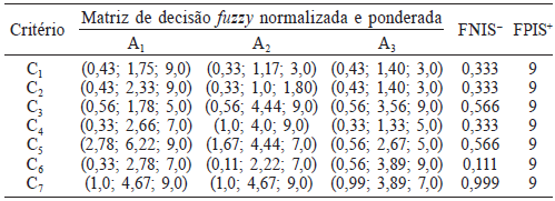 ALTERNATIVAS NORMALIZADAS E PONDERADAS, FNIS&ndash; E FPIS+