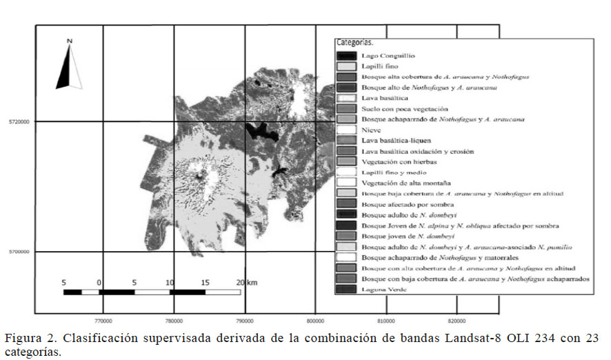 Clasificaci�n supervisada derivada de la combinaci�n de bandas Landsat-8 OLI 234 con 23 categor�as.