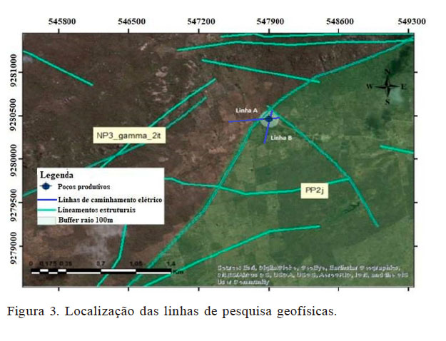 Localiza&ccedil;&atilde;o das linhas de pesquisa geof&iacute;sicas