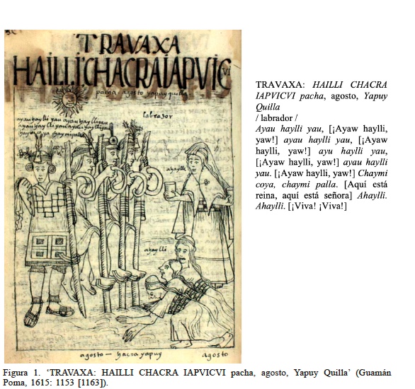 ‘TRAVAXA: HAILLI CHACRA IAPVICVI pacha, agosto, Yapuy Quilla’