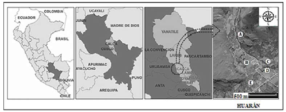 Mapa de ubicación geográfica y política de la localidad de Huarán.