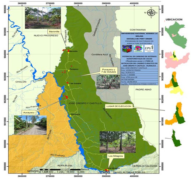 Mapa de ubicación de la zona de estudio Distrito José Crespo y Castillo en Huánuco Perú