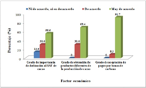 Actitudes de los productores cacaoteros, respecto a variables económicos. Distrito José Crespo y Castillo