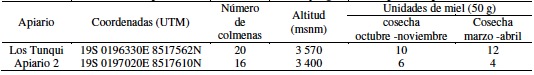 Ubicación de los apiarios en la comunidad de Cuyo grande, temporada apícola 2012-2013