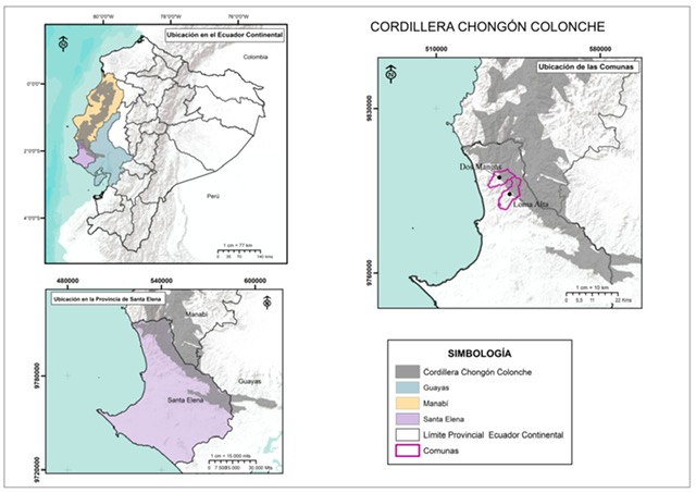 Ubicación del área de estudio dentro de la cordillera Chongón Colonche.
