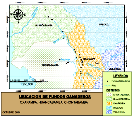 Ubicacin de los fundos ganaderos estudiados en la Provincia de Oxapampa, Regin Pasco, Per