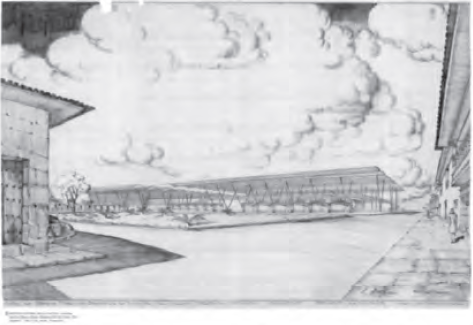 Fachada del granero presentado por Steinmetz en su tratado. Fachadas oriental y septentrional de la plaza. Fuente: Archivo General de la Nación, Fondo Invías, plano 514, 26.11.46. Signatura -1, 03, 18, 25.
