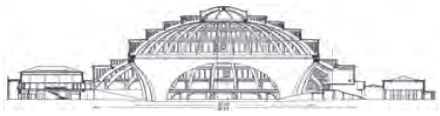 Fotografía del Aula del Centenario durante su construcción y sección de la misma. Fuente: Revista Beton und Eisen, número 3 (1913).