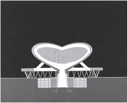 Amancio Williams, Sala para el espectáculo plástico y el sonido en el espacio (corte). Fuente: Archivo Amancio Williams.