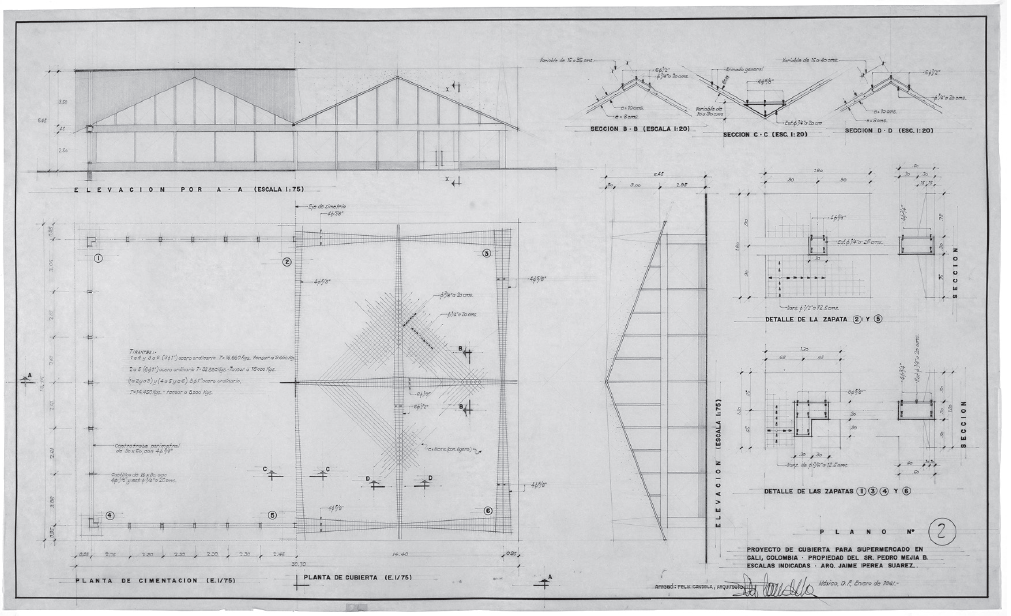 Supermercado Belmonte en Cali de Cubiertas Ala Colombia. Félix Candela architectural records and papers, 1950-1984, Avery Architectural & Fine Arts Library, Columbia University.