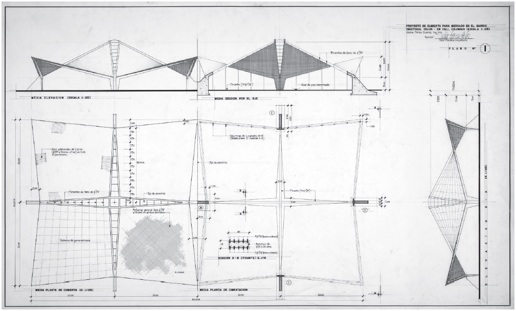 La Plaza del Mercado de Santa Helena (o Colón) en Cali de Cubiertas Ala Colombia. Félix Candela architectural records and papers, 1950-1984, Avery Architectural & Fine Arts Library, Columbia University.