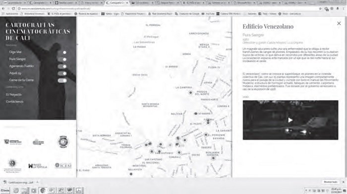 Interfaz de la web Cartografías cinematográficas de Cali.