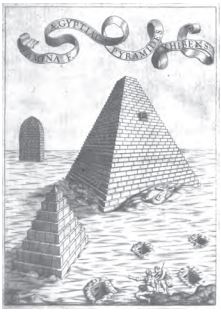 Ejemplo de arquitectura antigua: pirmides de Egipto segn Caramuel, en Architectura civil recta y obliqua, volumen III, parte I, lmina F.