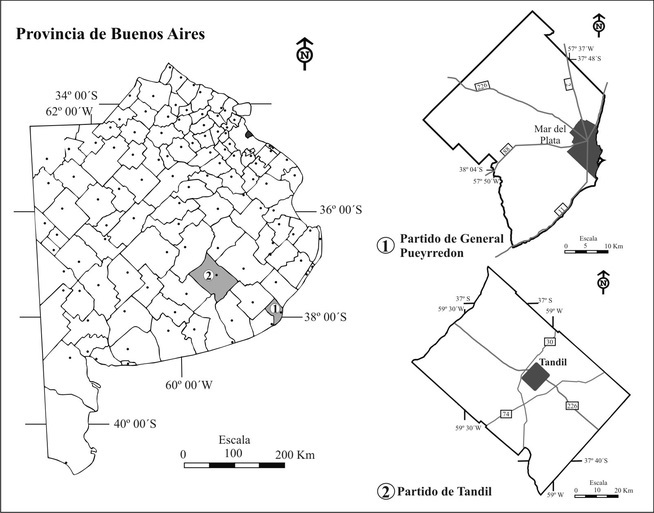 Ubicacin de los partidos y las ciudades analizadas