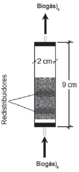 Esquema de la columna empacada construida para el proceso de purificaci&oacute;n del biog&aacute;s.
