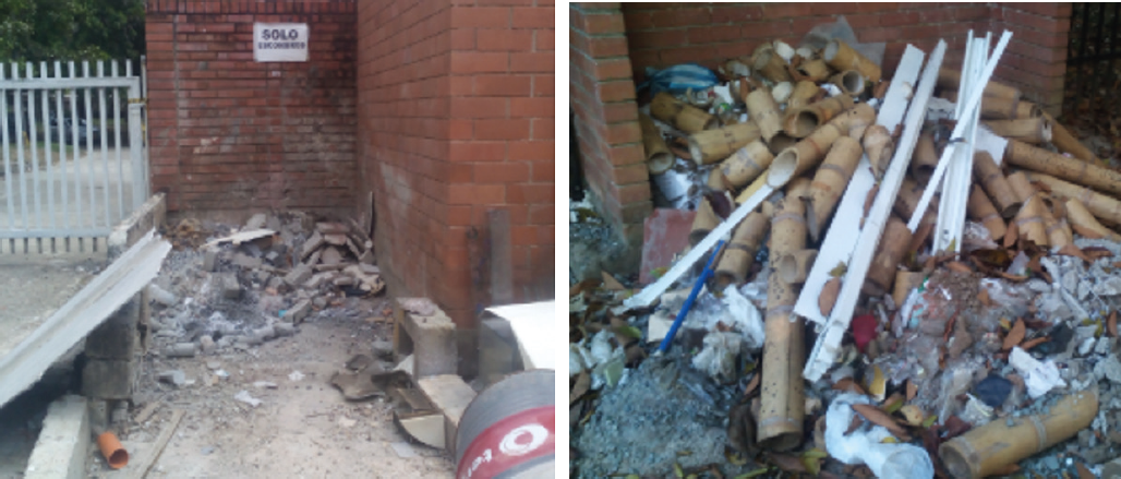 Escombreras de Escuela de Ingeniería de Materiales (izquierda) y Escuela de Ingeniería Civil (derecha).