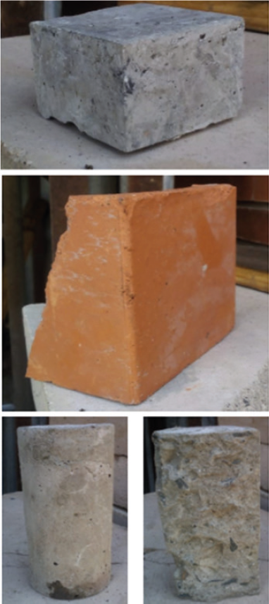 Escombros de mortero (arriba), ladrillo (en medio) y concreto (abajo) que fueron usados.