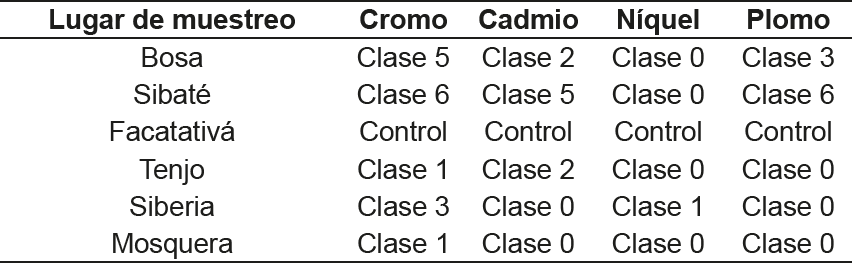 Clasificacin de los suelos analizados de acuerdo a su Igeo.