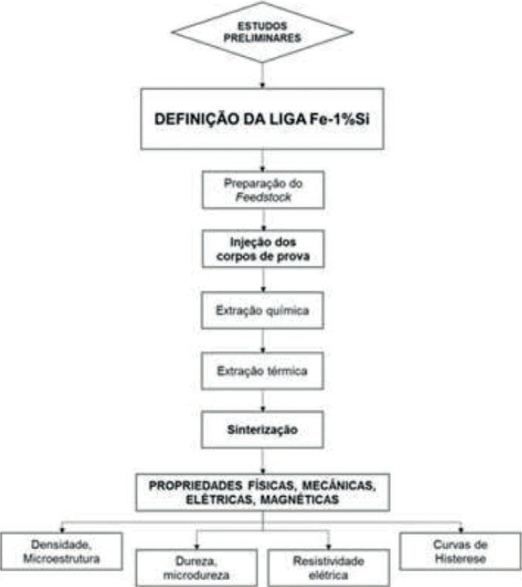 Diagrama esquemático para obtenção da liga Fe-1%Si injetada.