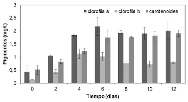 Clorofila y carotenos en Fotobiorreactor tipo columna de burbujeo para Tetraselmis sp.