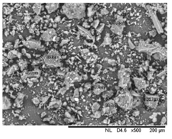 Micrografia da lignina pura com granulometria MESH 325/400 ((27,8 - 45) μm).