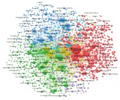 Bibliometric Network Vosviewer® Chitosan + Application, Material science.
