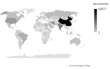 Documents published by country of case 1 in Scopus ®.