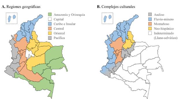 Regiones geogr&aacute;ficas y complejos culturales de Colombia.