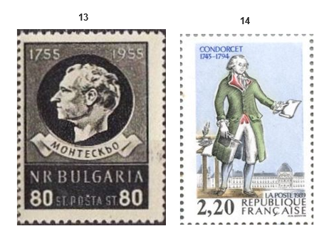 Filatelia dedicada a Montesquieu y Condorcet.