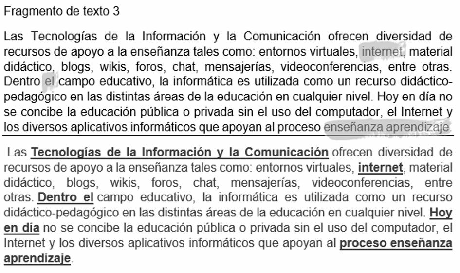 Texto muestra analizado de forma manual y automática. 