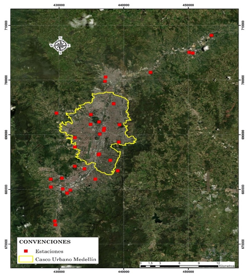 Distribución de estaciones a lo largo del Valle de Aburrá