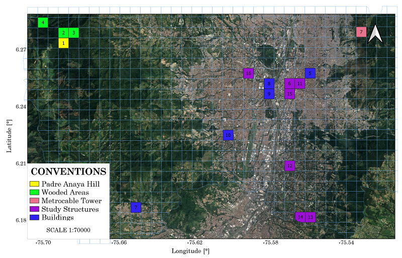Geographic location of elevated structures and specific sites with the highest incidence of lightning in Medell�n city