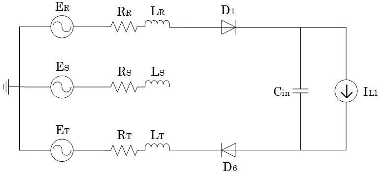 Circuito simplificado correspondiente cuando D1 y D6conducen.