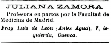 Anuncio de la Profesora en Partos Juliana
Zamora en El Liberal en 1915
25

