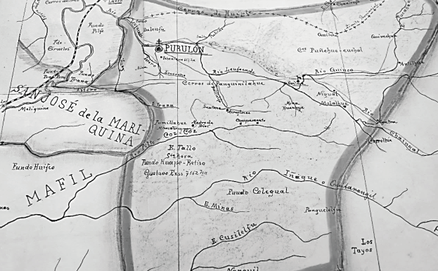 &Aacute;rea Misional de la Parroquia de Purul&oacute;n hacia 1920. Actual Regi&oacute;n de los R&iacute;os