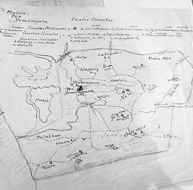 &Aacute;rea Misional Parroquia de Puerto Dom&iacute;nguez hacia 1920. Actual regi&oacute;n de la Araucan&iacute;a