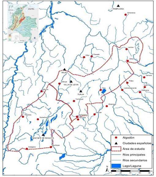 Mapa de zonas productoras de algod&oacute;n siglo XVI