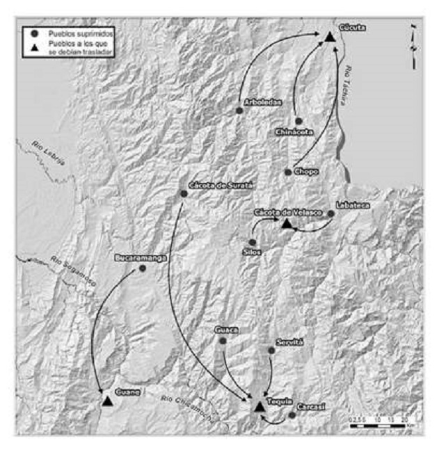 Mapa de pueblos de indios suprimidos y agregados provincia de Pamplona